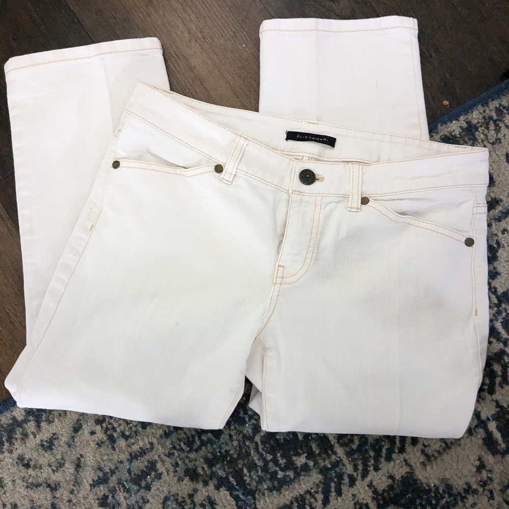 Stylish Ellie Tahari Cropped Jeans Ivory Size 27
